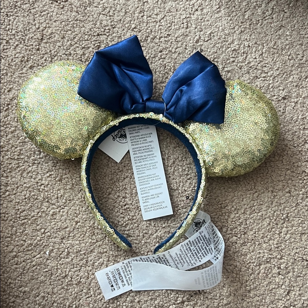 Disney Gold Sequin Ears with Blue Bow